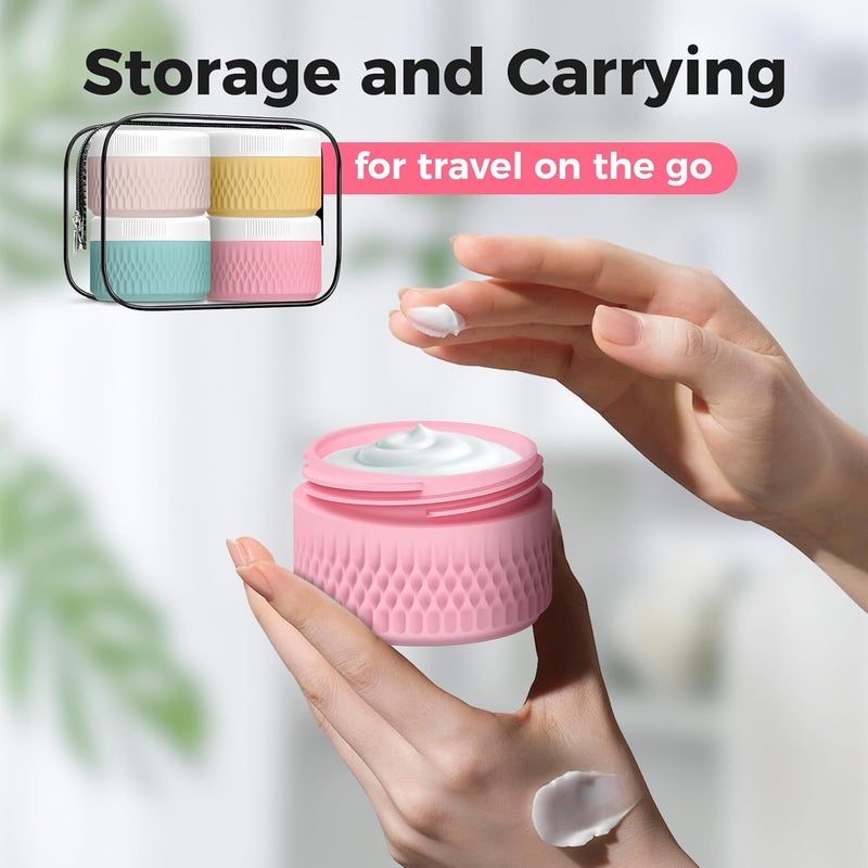 WLEAD BPA Free Silicone Cream Jars - 2oz TSA Approved Travel Size Containers, Leak-proof with Lid for Cosmetic, Face, Hand, Body Glitters - Image 3